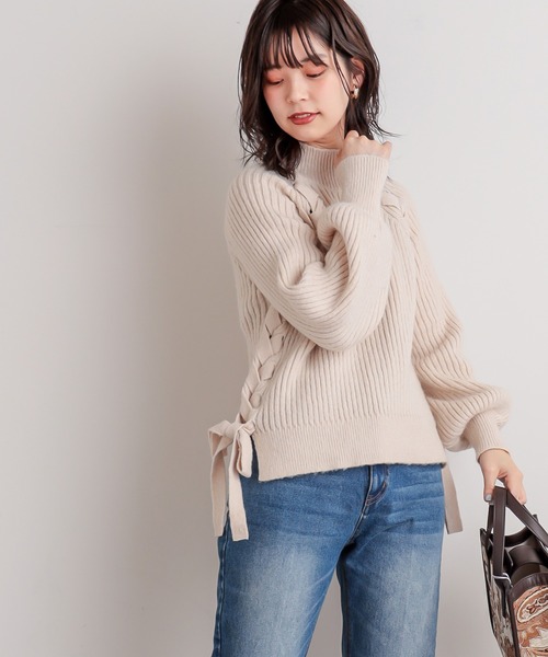 natural couture(ナチュラルクチュール)の「サイドレースアップほんわりニット(ニット/セーター・レディース・ブルー/ライトベージュ/アイボリー/ブラック・FREE)」の18枚目の写真