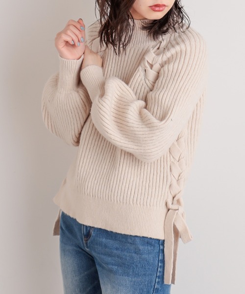 natural couture(ナチュラルクチュール)の「サイドレースアップほんわりニット(ニット/セーター・レディース・ブルー/ライトベージュ/アイボリー/ブラック・FREE)」の12枚目の写真