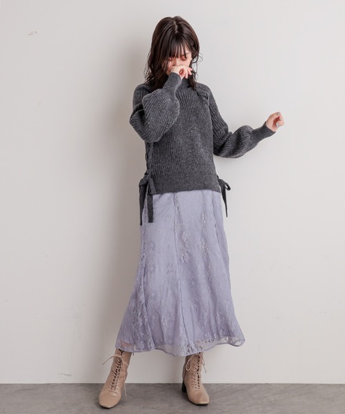 natural couture(ナチュラルクチュール)の「サイドレースアップほんわりニット(ニット/セーター・レディース・ブルー/ライトベージュ/アイボリー/ブラック・FREE)」の20枚目の写真