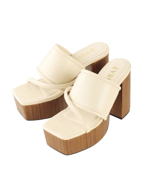 EVRIS(エヴリス)の「スクエアトゥウッドヒールサンダル(サンダル・レディース・ブラック/ブラウン/アイボリー・LARGE/MEDIUM)」の2枚目の写真
