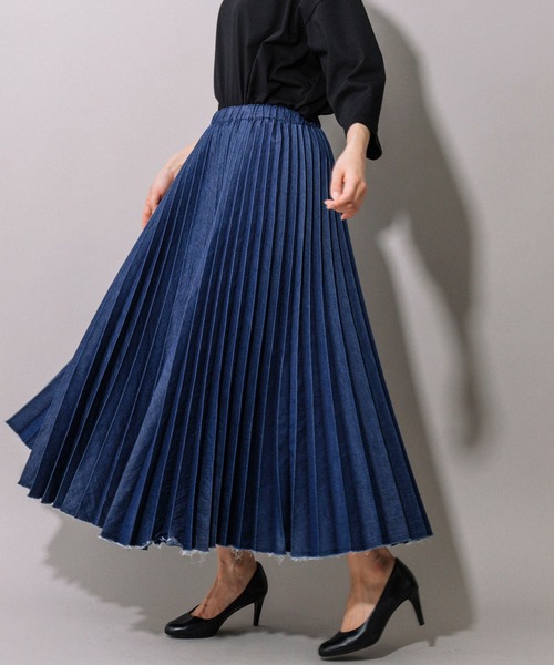 Munich(ミューニック)の「TCデニムプリーツスカート(デニムスカート・レディース・ネイビー/ブルー・FREE)」の2枚目の写真