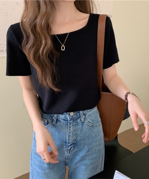 ABITOKYO（アビトーキョー）の「スクエアネックサマーニットプルオーバー（ニット/セーター・レディース・ホワイト/ブラック/パープル/グリーン/キャメル/ワインレッド・FREE）」の22枚目の写真