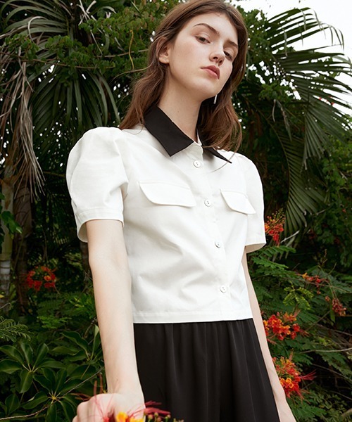 Fano Studios(ファノ ストゥディオズ)の「【Fano Studios】Bicolor short shirt FX21S035(シャツ/ブラウス・レディース・ホワイト・S/L/M)」の2枚目の写真