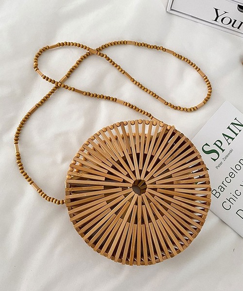 shopnikoniko（ショップニコニコ）の「丸型 かご バッグ 2way（かごバッグ・レディース・ベージュ・フリー）」の2枚目の写真