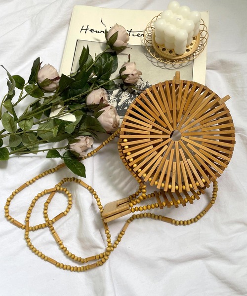 shopnikoniko（ショップニコニコ）の「丸型 かご バッグ 2way（かごバッグ・レディース・ベージュ・フリー）」の3枚目の写真