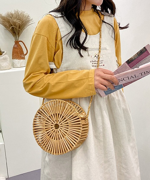 shopnikoniko（ショップニコニコ）の「丸型 かご バッグ 2way（かごバッグ・レディース・ベージュ・フリー）」の4枚目の写真