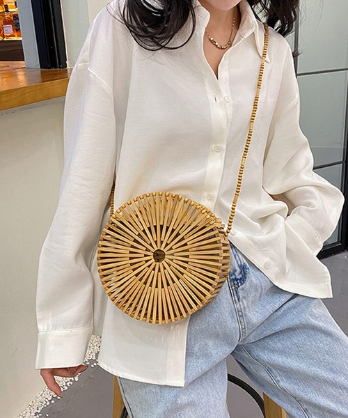 shopnikoniko（ショップニコニコ）の「丸型 かご バッグ 2way（かごバッグ・レディース・ベージュ・フリー）」の5枚目の写真