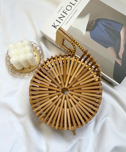 shopnikoniko（ショップニコニコ）の「丸型 かご バッグ 2way（かごバッグ・レディース・ベージュ・フリー）」の6枚目の写真