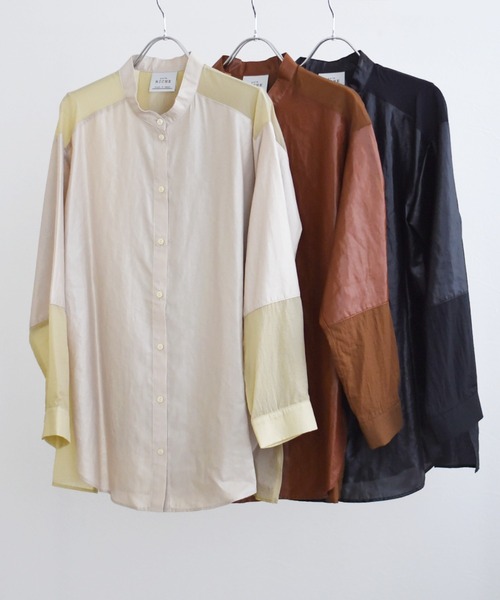 palm RICHE(ポームリシュ)の「レザーライクシアーシャツ(シャツ/ブラウス・レディース・ブラック/ベージュ/ブラウン・M)」の9枚目の写真
