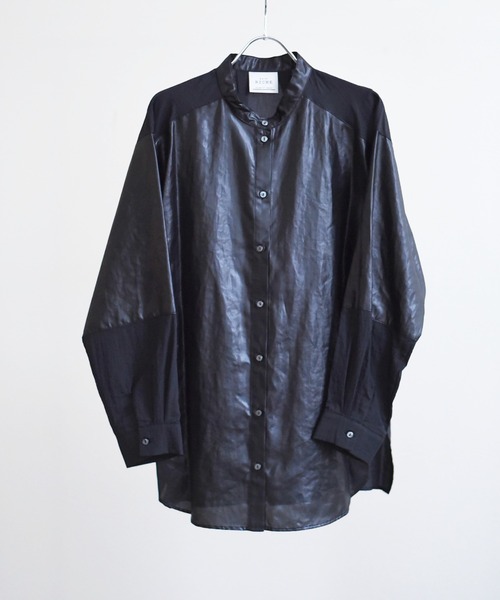 palm RICHE(ポームリシュ)の「レザーライクシアーシャツ(シャツ/ブラウス・レディース・ブラック/ベージュ/ブラウン・M)」の13枚目の写真
