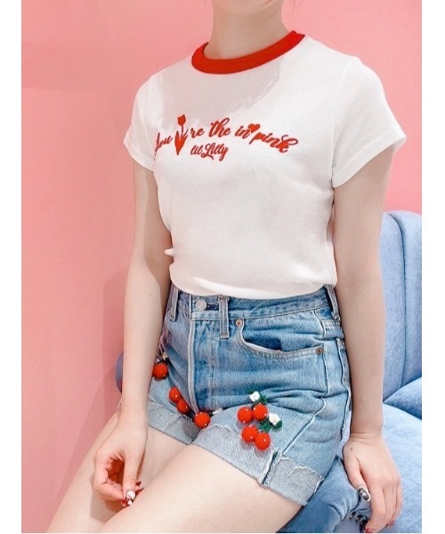 lilLilly(リルリリー)の「リンガープリントTシャツ(Tシャツ/カットソー・レディース・ブラック/レッド/ブルー/ホワイト・FREE)」の2枚目の写真