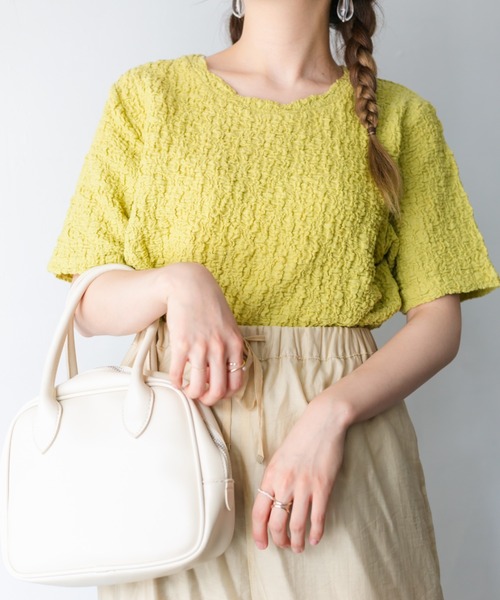 nemne store(ネンネストア)の「さわやかな朝のジャガードトップス(Tシャツ/カットソー・レディース・ブラック/アイボリー/ベージュ/ライム・フリー)」の4枚目の写真