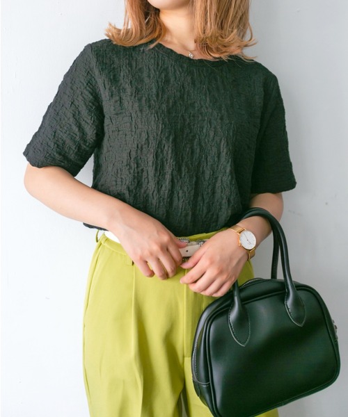 nemne store(ネンネストア)の「さわやかな朝のジャガードトップス(Tシャツ/カットソー・レディース・ブラック/アイボリー/ベージュ/ライム・フリー)」の1枚目の写真