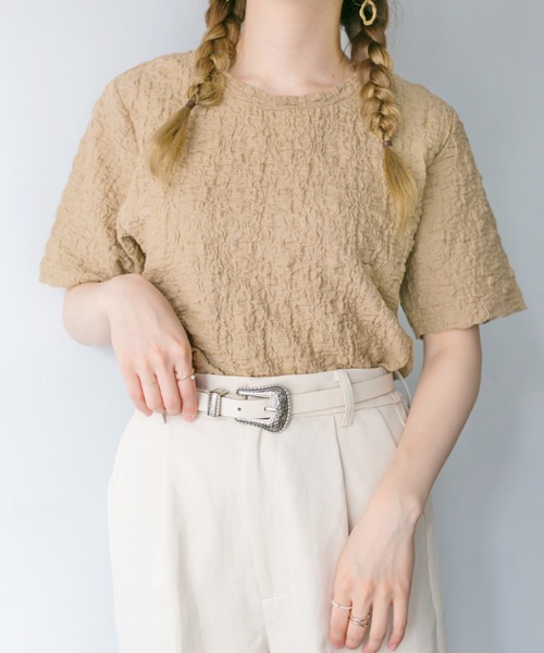 nemne store(ネンネストア)の「さわやかな朝のジャガードトップス(Tシャツ/カットソー・レディース・ブラック/アイボリー/ベージュ/ライム・フリー)」の15枚目の写真