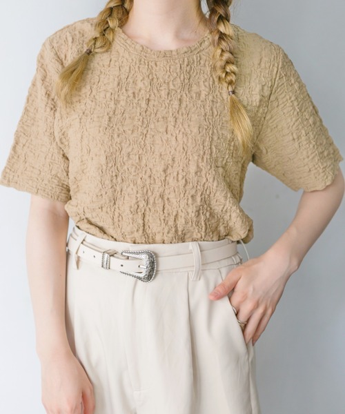 nemne store(ネンネストア)の「さわやかな朝のジャガードトップス(Tシャツ/カットソー・レディース・ブラック/アイボリー/ベージュ/ライム・フリー)」の16枚目の写真