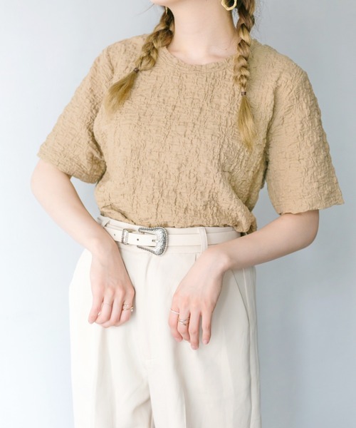 nemne store(ネンネストア)の「さわやかな朝のジャガードトップス(Tシャツ/カットソー・レディース・ブラック/アイボリー/ベージュ/ライム・フリー)」の18枚目の写真