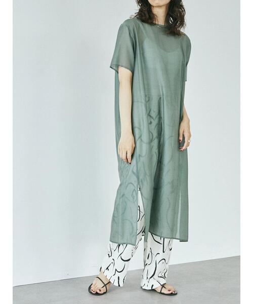 GARAGE OF GOOD CLOTHING(ガレージオブグッドクロージング)の「シースルー半袖ワンピース*(ワンピース・レディース・ブラック/ベージュ/カーキ・FREE)」の7枚目の写真