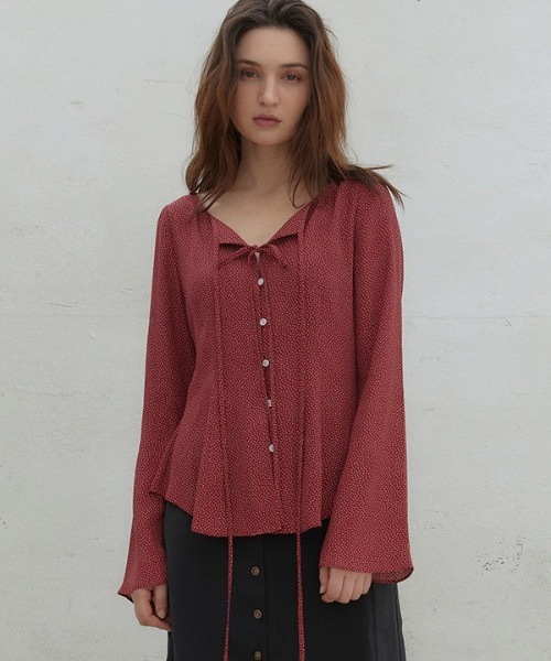 【NADE PARIS 】ティアベルスリーブ ストラッピードットトップス / Tia bell sleeve strappy dot top