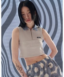 『ODD ONE OUT/オッドワンアウト』Denim collar zipper top/デニムカラー ジッパー トップ クロップド丈 スリーブレス