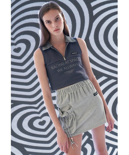 oddoneout(オッドワンアウト)の「『ODD ONE OUT/オッドワンアウト』Denim collar zipper top/デニムカラー ジッパー トップ クロップド丈 スリーブレス(Tシャツ/カットソー・レディース・ネイビー/ブルー/アイボリー・FREE)」の12枚目の写真