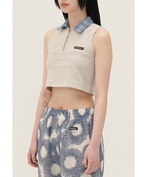 oddoneout(オッドワンアウト)の「『ODD ONE OUT/オッドワンアウト』Denim collar zipper top/デニムカラー ジッパー トップ クロップド丈 スリーブレス(Tシャツ/カットソー・レディース・ネイビー/ブルー/アイボリー・FREE)」の6枚目の写真