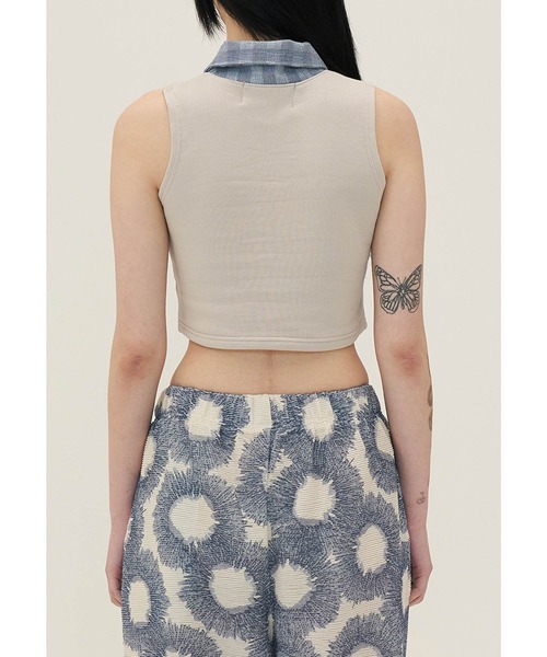 oddoneout(オッドワンアウト)の「『ODD ONE OUT/オッドワンアウト』Denim collar zipper top/デニムカラー ジッパー トップ クロップド丈 スリーブレス(Tシャツ/カットソー・レディース・ネイビー/ブルー/アイボリー・FREE)」の22枚目の写真