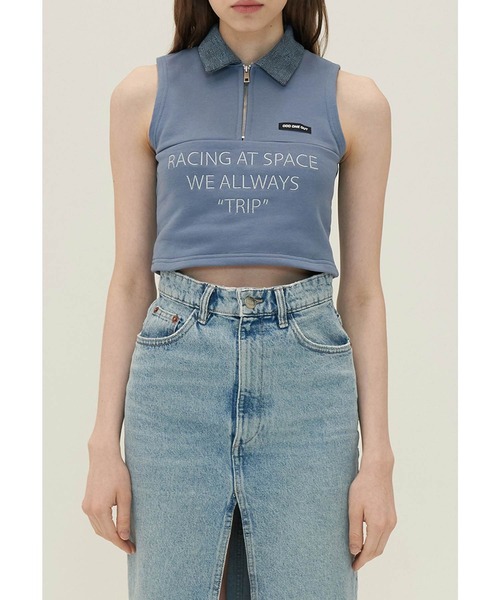 oddoneout(オッドワンアウト)の「『ODD ONE OUT/オッドワンアウト』Denim collar zipper top/デニムカラー ジッパー トップ クロップド丈 スリーブレス(Tシャツ/カットソー・レディース・ネイビー/ブルー/アイボリー・FREE)」の14枚目の写真