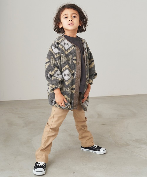 ＆yam（アンドヤム）の「総柄ボアブルゾン レオパード柄/ネイティブ柄/チェック柄【親子お揃い/リンクコーデ】（ブルゾン・キッズ・ベージュ/ブラウン/グレー・120-130cm/150-160cm/110-120cm/130-140cm/140-150cm）」の6枚目の写真