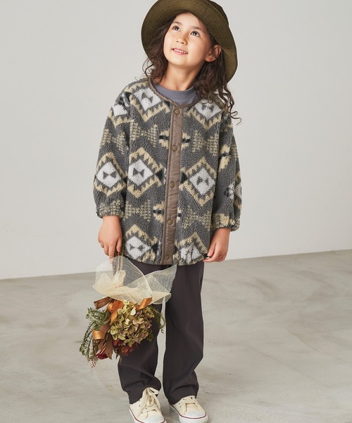 ＆yam（アンドヤム）の「総柄ボアブルゾン レオパード柄/ネイティブ柄/チェック柄【親子お揃い/リンクコーデ】（ブルゾン・キッズ・ベージュ/ブラウン/グレー・120-130cm/150-160cm/110-120cm/130-140cm/140-150cm）」の21枚目の写真