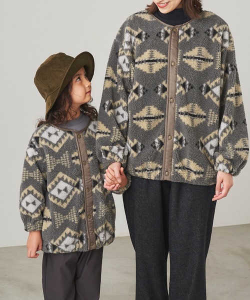 ＆yam（アンドヤム）の「総柄ボアブルゾン レオパード柄/ネイティブ柄/チェック柄【親子お揃い/リンクコーデ】（ブルゾン・キッズ・ベージュ/ブラウン/グレー・120-130cm/150-160cm/110-120cm/130-140cm/140-150cm）」の12枚目の写真