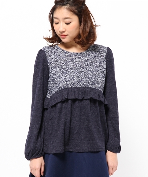 mystic（ミスティック）の「ブークレー切替プルオーバー（Tシャツ/カットソー・レディース・グレー/ネイビー/ブラック・ﾌﾘ-）」の4枚目の写真