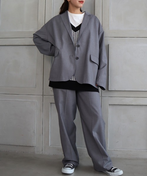 moment+(モーメントプラス)の「TRギャバ ビッグシルエットセットアップ(シングルジャケット&タックパンツ)(セットアップ・レディース・ブラック/ネイビー/モカ/杢グレー/カーキ/アイボリー・FREE/M)」の10枚目の写真