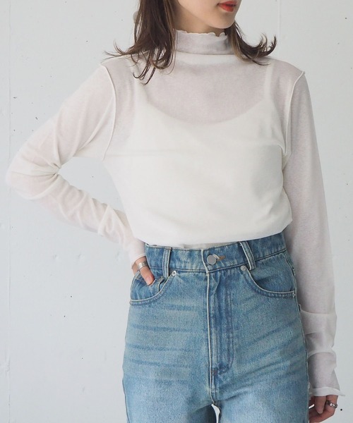 tiptop（ティップトップ）の「【2サイズ展開】シアーメローハイネックロンT 【Lサイズあり】（Tシャツ/カットソー・レディース・オフホワイト/ブラック/ブルー/モカ/グリーン/ブラウン・FREE/L）」の19枚目の写真