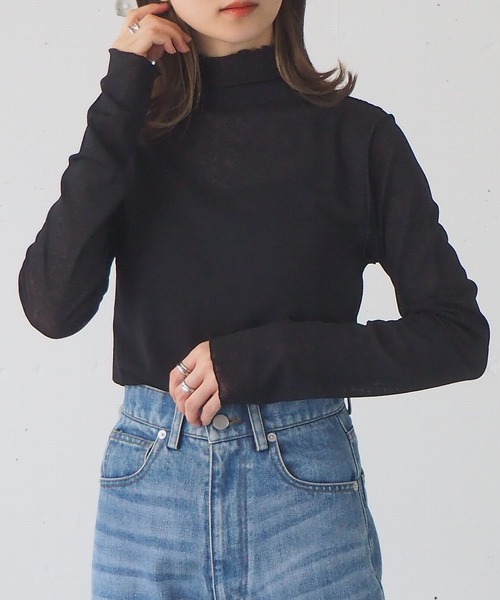 tiptop（ティップトップ）の「【2サイズ展開】シアーメローハイネックロンT 【Lサイズあり】（Tシャツ/カットソー・レディース・オフホワイト/ブラック/ブルー/モカ/グリーン/ブラウン・FREE/L）」の17枚目の写真