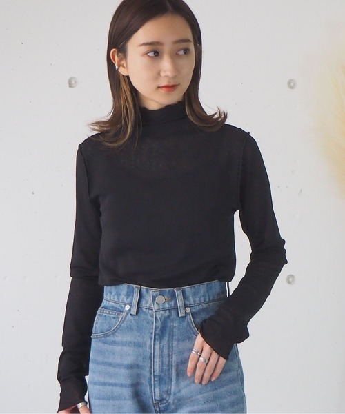 tiptop（ティップトップ）の「【2サイズ展開】シアーメローハイネックロンT 【Lサイズあり】（Tシャツ/カットソー・レディース・オフホワイト/ブラック/ブルー/モカ/グリーン/ブラウン・FREE/L）」の8枚目の写真