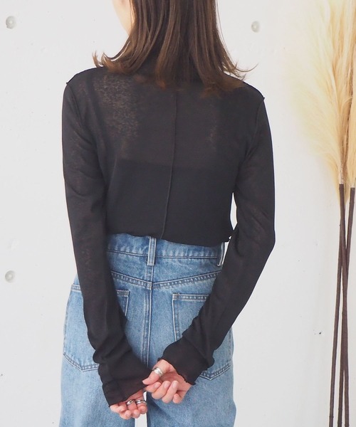 tiptop（ティップトップ）の「【2サイズ展開】シアーメローハイネックロンT 【Lサイズあり】（Tシャツ/カットソー・レディース・オフホワイト/ブラック/ブルー/モカ/グリーン/ブラウン・FREE/L）」の11枚目の写真