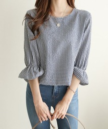 Bifrost | ギンガムチェックフリルスリーブブラウス(Tシャツ/カットソー)