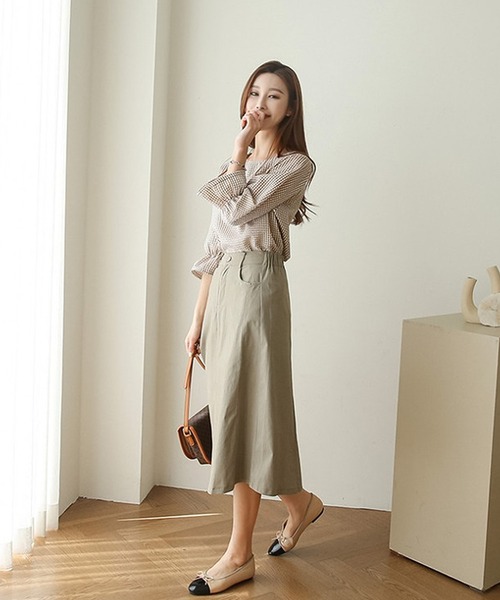 Bifrost（ビフレスト）の「ギンガムチェックフリルスリーブブラウス（Tシャツ/カットソー・レディース・ブラック/ブルー/キャメル・M/L）」の8枚目の写真