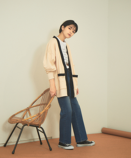 Rouge vif Anna（ルージュヴィフアンナ）の「バイカラーカーディガン（カーディガン/ボレロ・レディース・ベージュ/ブラック・フリー）」の4枚目の写真