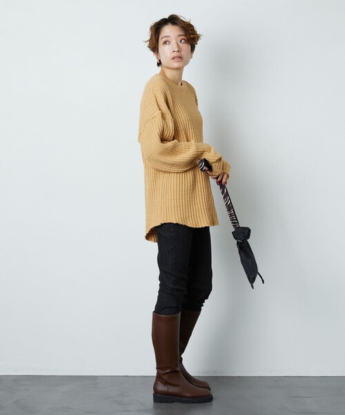 FREAK'S STORE（フリークスストア）の「▽【WEB限定】鬼ワッフルクルーネックダメージニット（ニット/セーター・レディース・ブラック/ベージュ/オリーブ/ブルー/マスタード/ナチュラル/パープル/ネイビー/イエロー・ﾌﾘ-）」の20枚目の写真