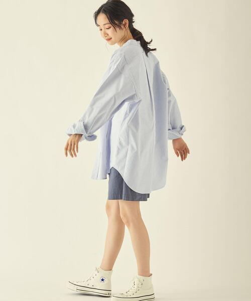 info. BEAUTY&YOUTH(インフォビューティアンドユース)の「【WEB限定】<info. BEAUTY&YOUTH> ストライプ バンドカラー オーバーサイズシャツ(シャツ/ブラウス・メンズ・ライトブルー/ブラック/ライトピンク/ライラック/コバルトブルー・S/M/L)」の15枚目の写真