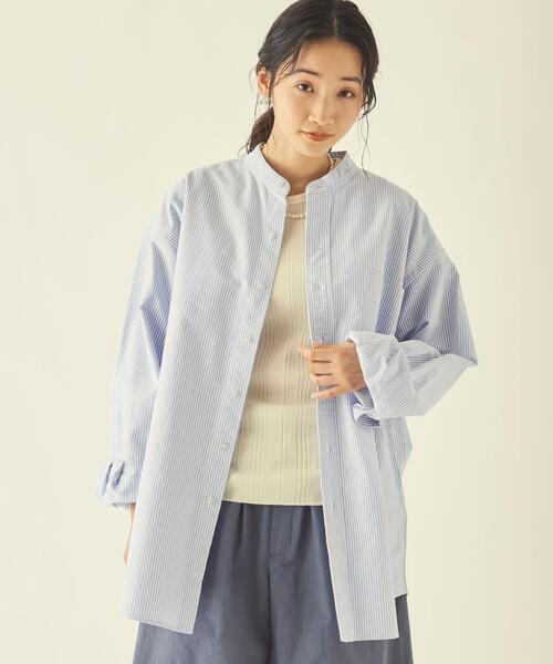 info. BEAUTY&YOUTH(インフォビューティアンドユース)の「【WEB限定】<info. BEAUTY&YOUTH> ストライプ バンドカラー オーバーサイズシャツ(シャツ/ブラウス・メンズ・ライトブルー/ブラック/ライトピンク/ライラック/コバルトブルー・S/M/L)」の18枚目の写真
