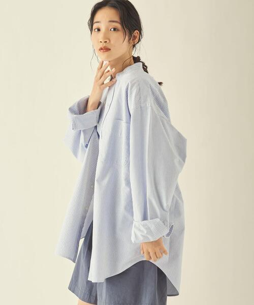 info. BEAUTY&YOUTH(インフォビューティアンドユース)の「【WEB限定】<info. BEAUTY&YOUTH> ストライプ バンドカラー オーバーサイズシャツ(シャツ/ブラウス・メンズ・ライトブルー/ブラック/ライトピンク/ライラック/コバルトブルー・S/M/L)」の19枚目の写真