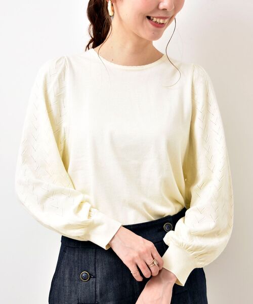 le.coeur blanc（ルクールブラン）の「柄編みスリーブニットプルオーバー（ニット/セーター・レディース・アイボリー/グリーン/ブラック・FREE）」の6枚目の写真