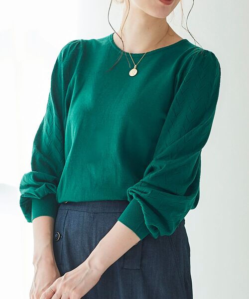 le.coeur blanc（ルクールブラン）の「柄編みスリーブニットプルオーバー（ニット/セーター・レディース・アイボリー/グリーン/ブラック・FREE）」の8枚目の写真