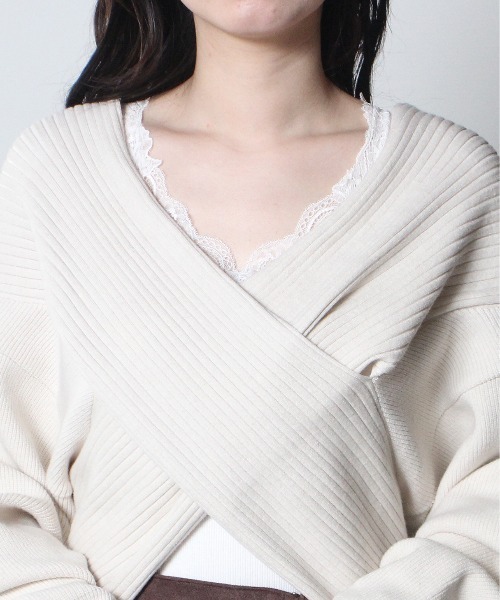 NOMAE(ノーマエ)の「【NOMAE】クロスニット(ニット/セーター・レディース・ホワイト/ブラック/パープル/ライトグリーン・FREE)」の13枚目の写真
