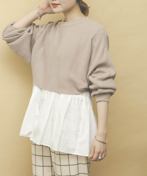 UR Lab.（アーバンリサーチラボ）の「ブラウスコンビショートニットプルオーバー（ニット/セーター・レディース・ネイビー/モカ/グレー系その他・FREE）」の13枚目の写真