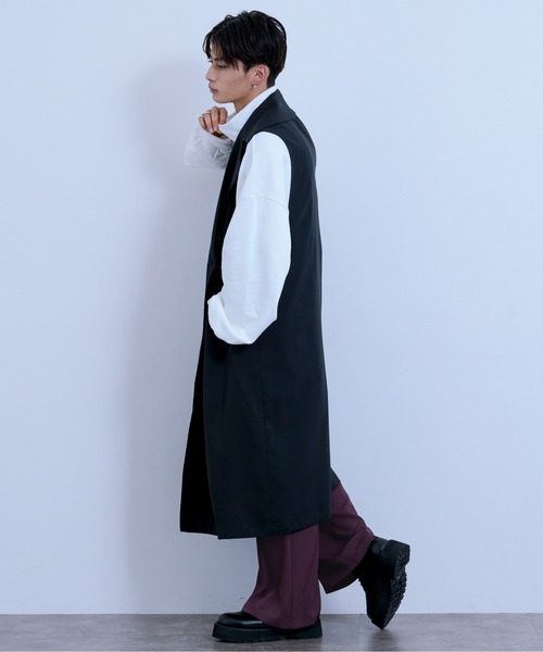 Ellno Loset(エルノロゼット)の「ロングジレ(ベスト・メンズ・ブラック/杢グレー・MEDIUM/LARGE)」の7枚目の写真
