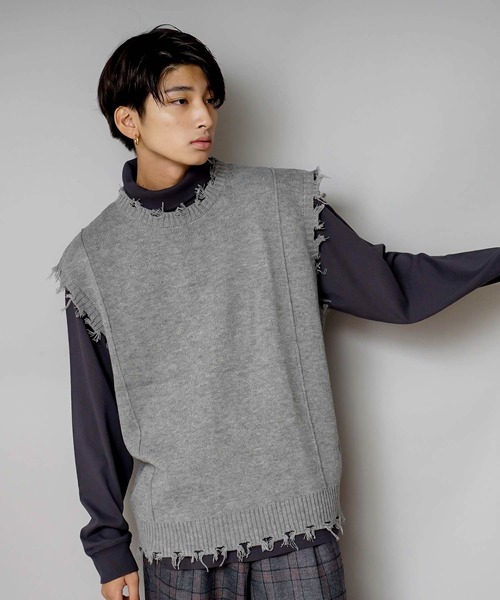 UNIIT(ユニット)の「【UNIIT/ユニット】ダメージニットベスト(ベスト・メンズ・ダークグリーン/ベージュ/グリーン/杢グレー・SMALL/MEDIUM/LARGE)」の2枚目の写真