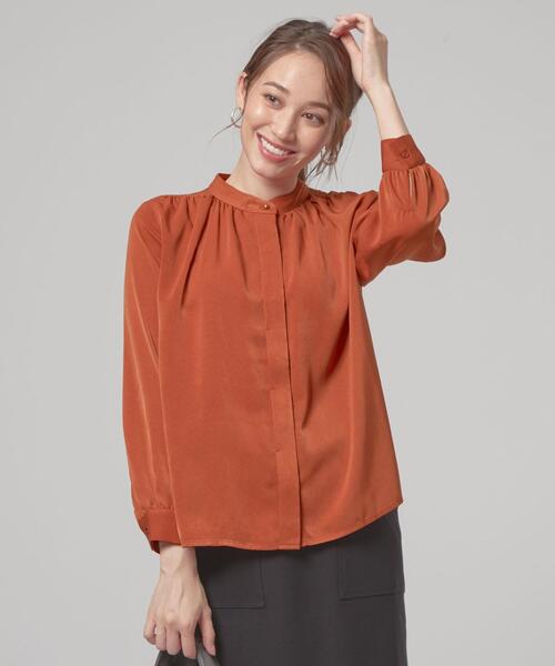 closet story(クローゼットストーリー)の「<closet story(クローゼットストーリー)>ビキモウ スタンドカラー ギャザー ブラウス(シャツ/ブラウス・レディース・ダークグリーン/ベージュ/オレンジ系その他・FREE)」の14枚目の写真